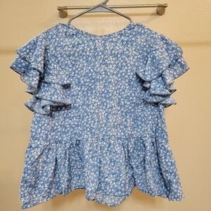 Shein girls ditsy floral print butterfly sleeve peplum blouse size 11-12y